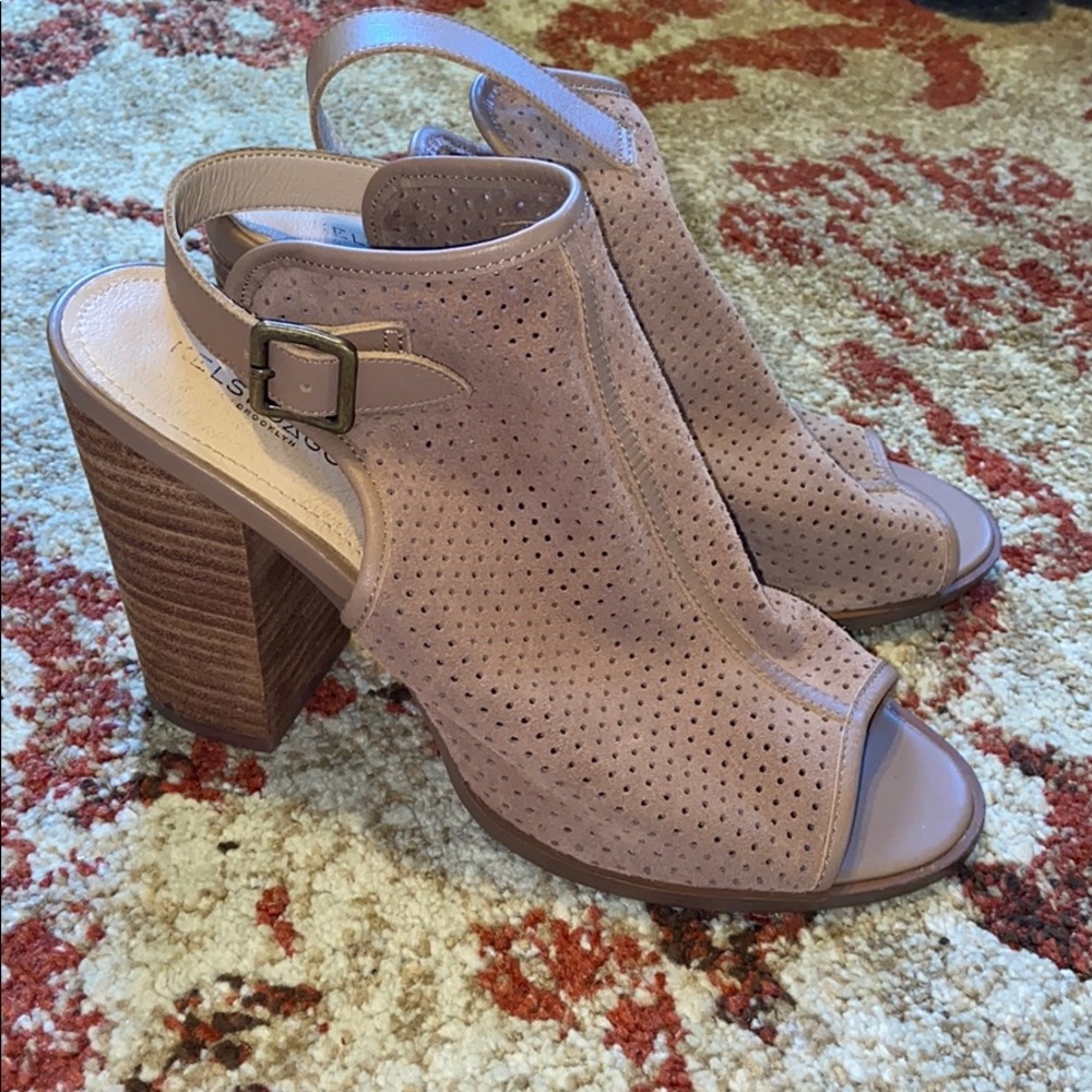 Suede Peep Toe Block Heels